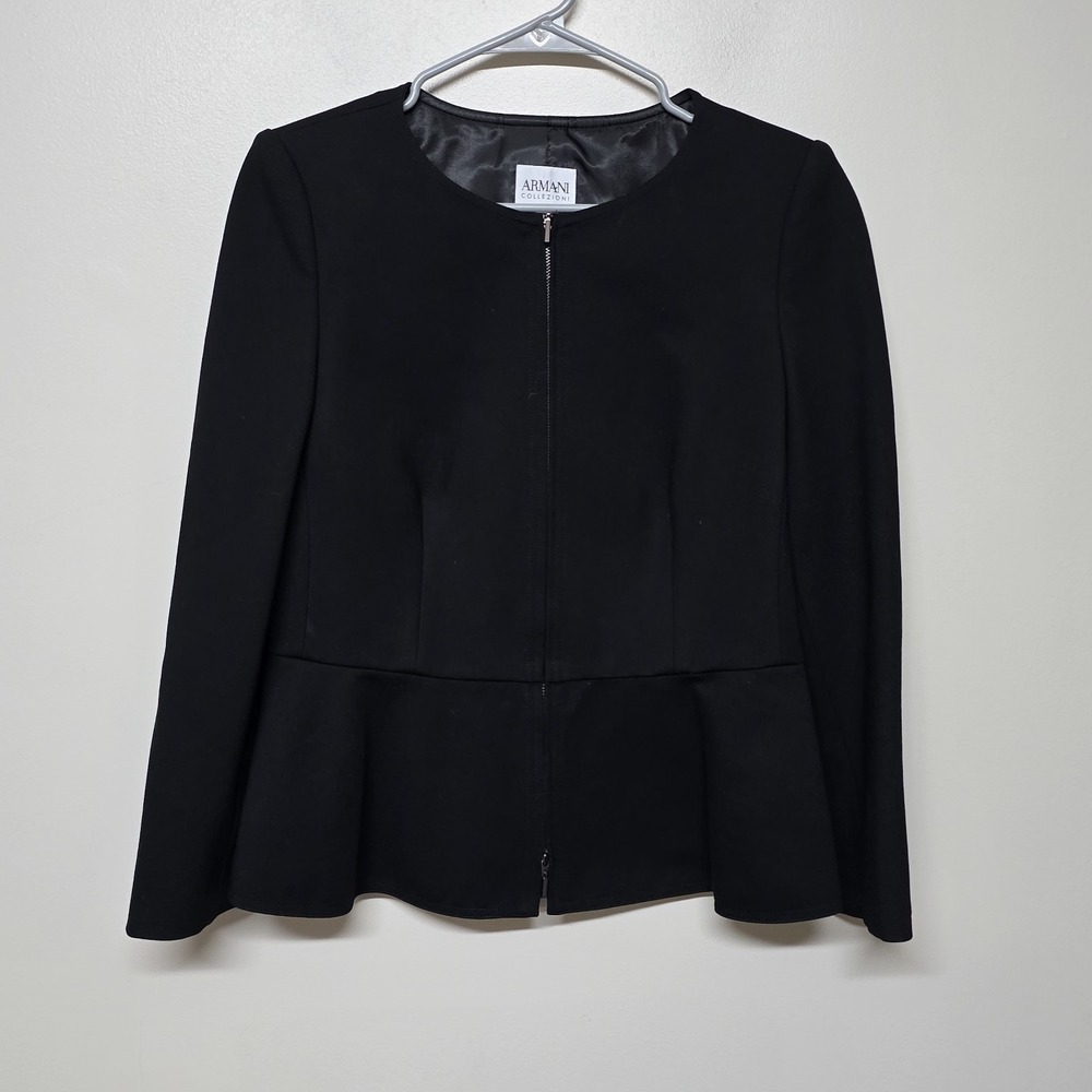 ARMANI COLLEZIONI Black Zipper Peplum Jacket Sz 8 Academia Office Luxury